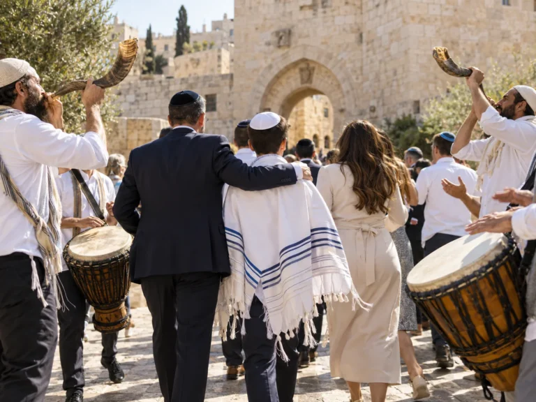 תהלוכת בר מצווה עם תופים ושופרות
