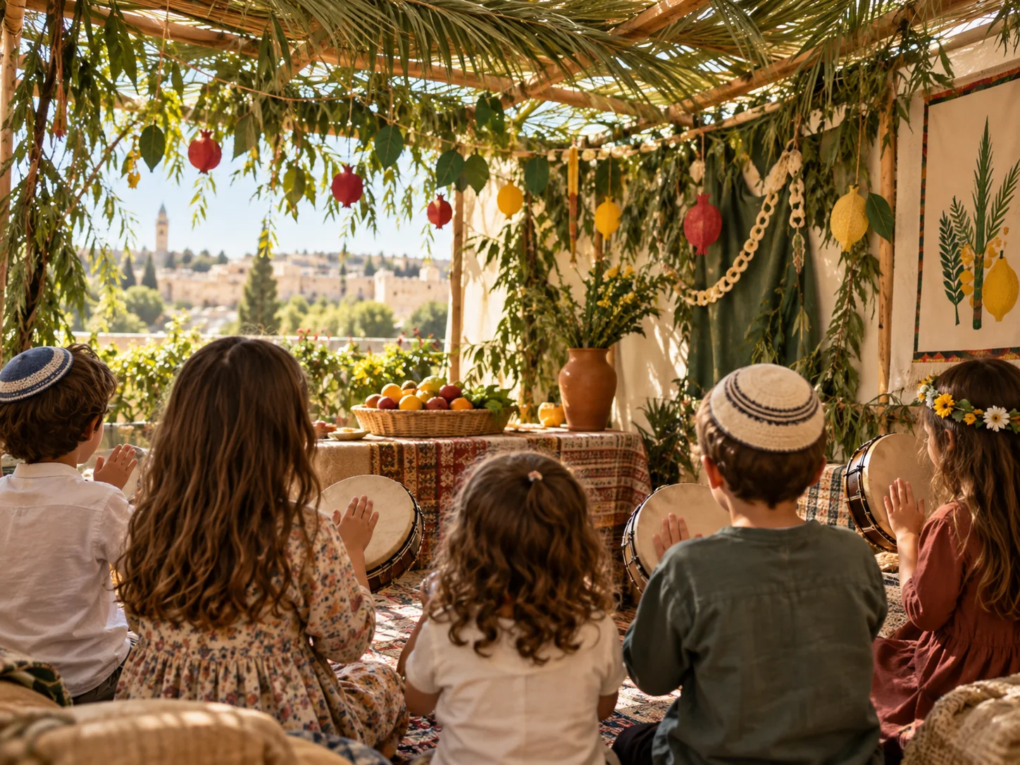משתתפים בפעילות מוזיקלית ויצירה בסוכה